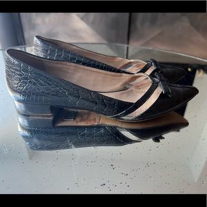 Michael Kors Collection Leather Bow Flats Black Crocodile 39